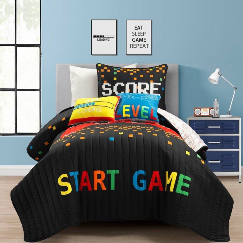 Lush Decor - 4pc Twin Video Games Reversible Oversized Kids' Qu Black/Red